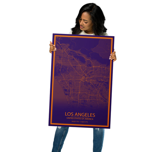 Los Angeles Purple and Orange Metal Map