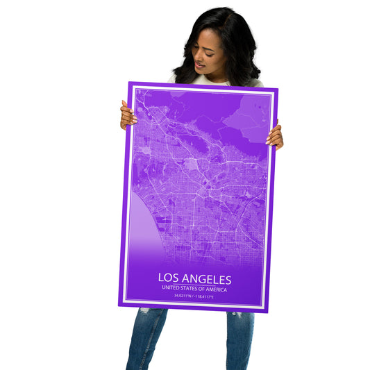 Los Angeles Purple and White Metal Map