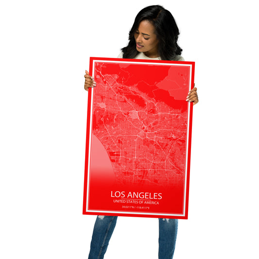 Los Angeles Red and White Metal Map