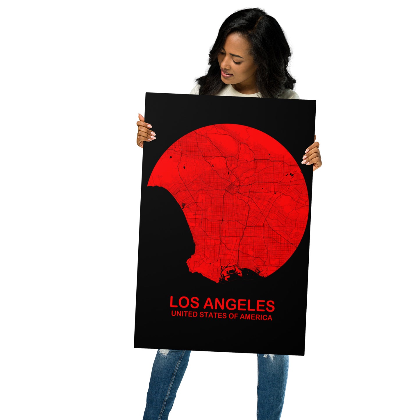 Los Angeles Circular Red Metal Map