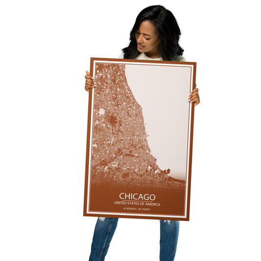 Chicago Brown and White Metal Map