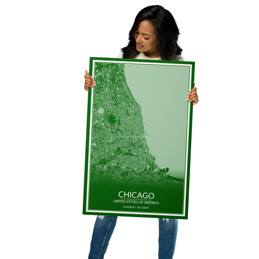 Chicago Green and White Metal Map