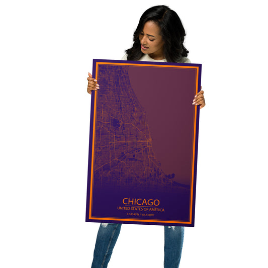 Chicago Purple and Orange Metal Map