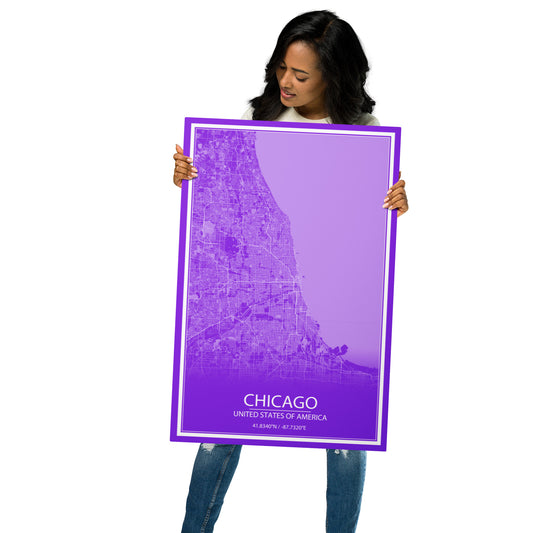 Chicago Purple and White Metal Map