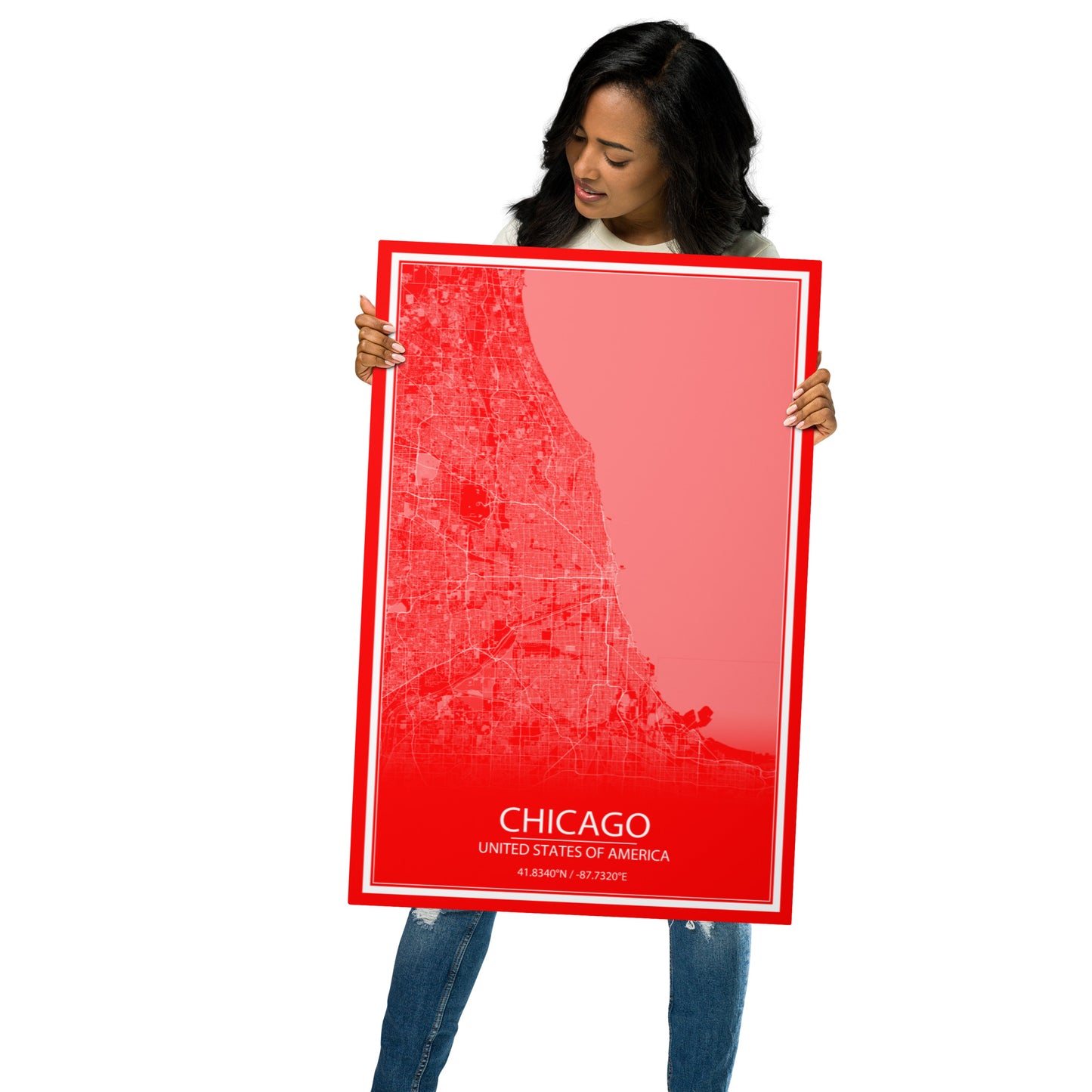 Chicago Red and White Metal Map