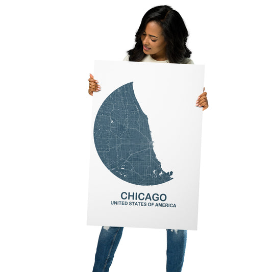 Chicago Circular Blue Metal Map