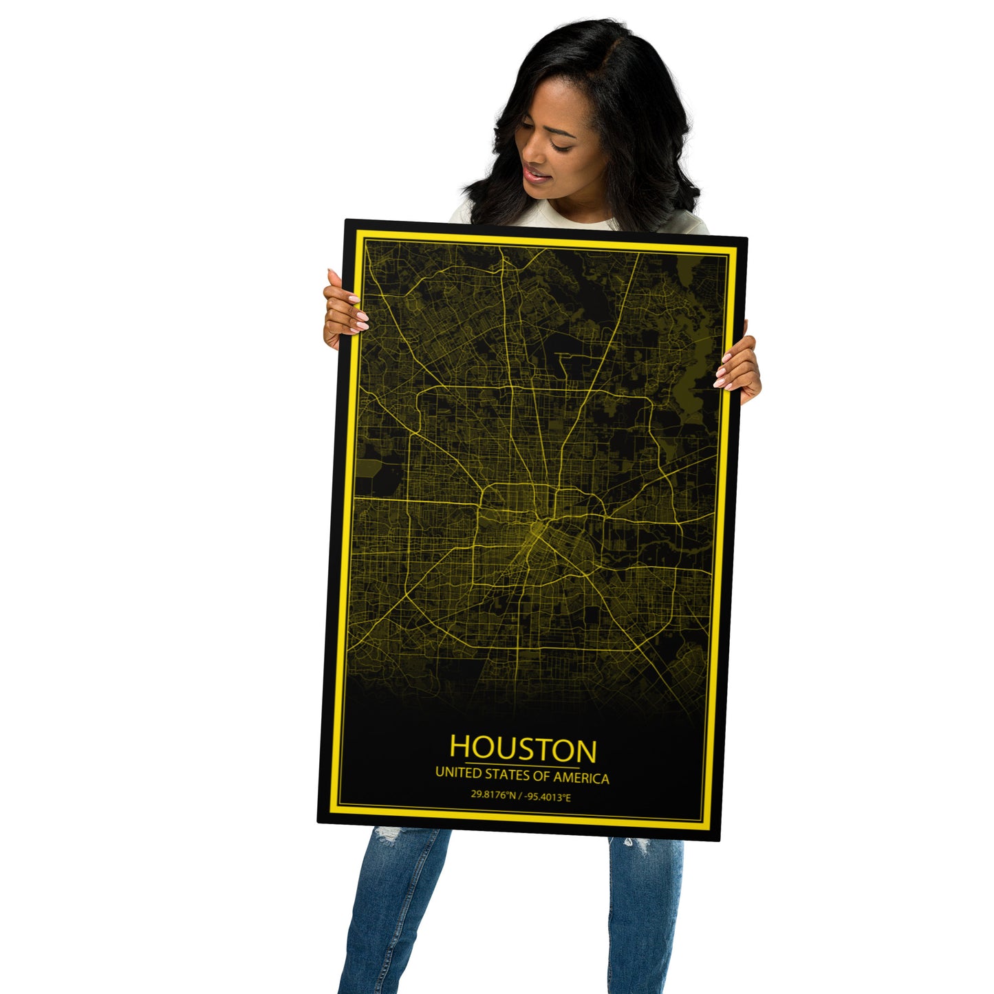 Houston Black and Yellow Metal Map