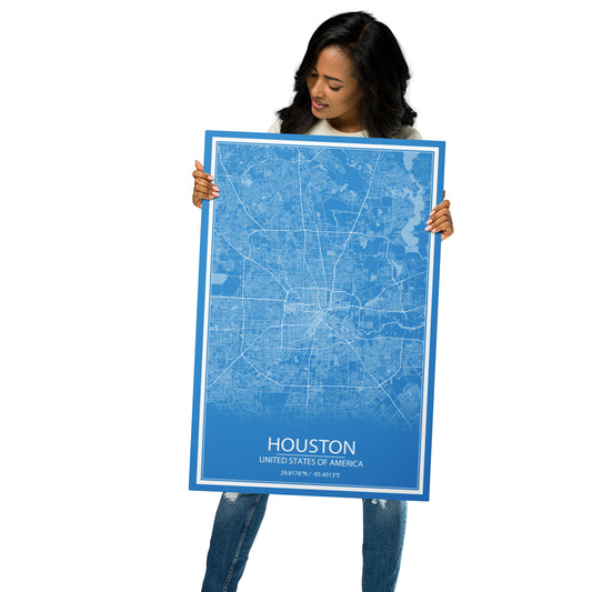 Houston Blue and White Metal Map