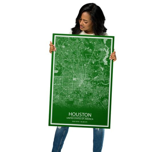 Houston Green and White Metal Map