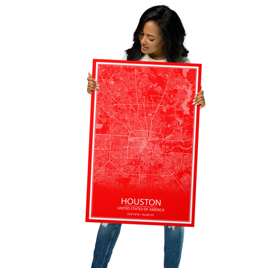 Houston Red and White Metal Map