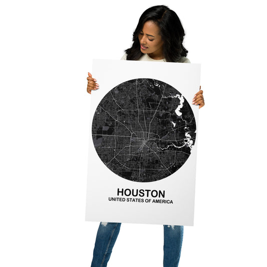 Houston Circular Black Metal Map