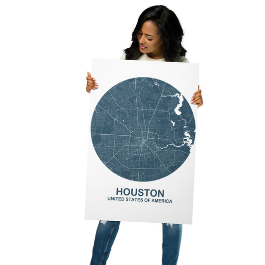 Houston Circular Blue Metal Map