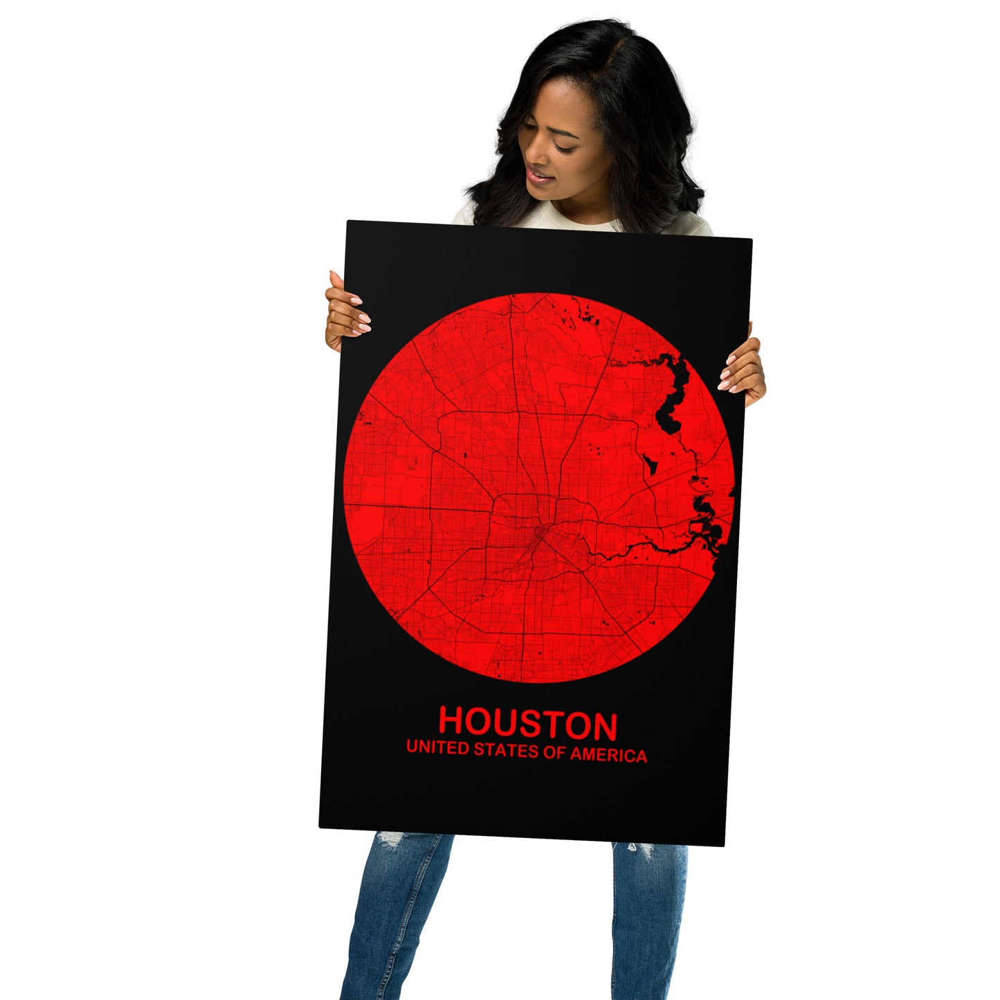 Houston Circular Red Metal Map