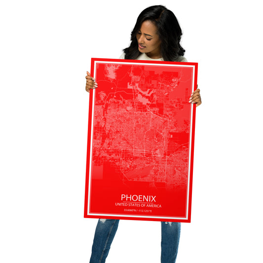 Phoenix Red and White Metal Map