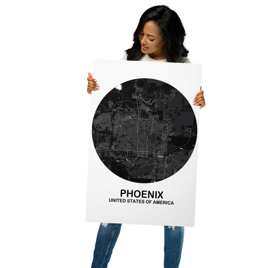 Phoenix Circular Black Metal Map