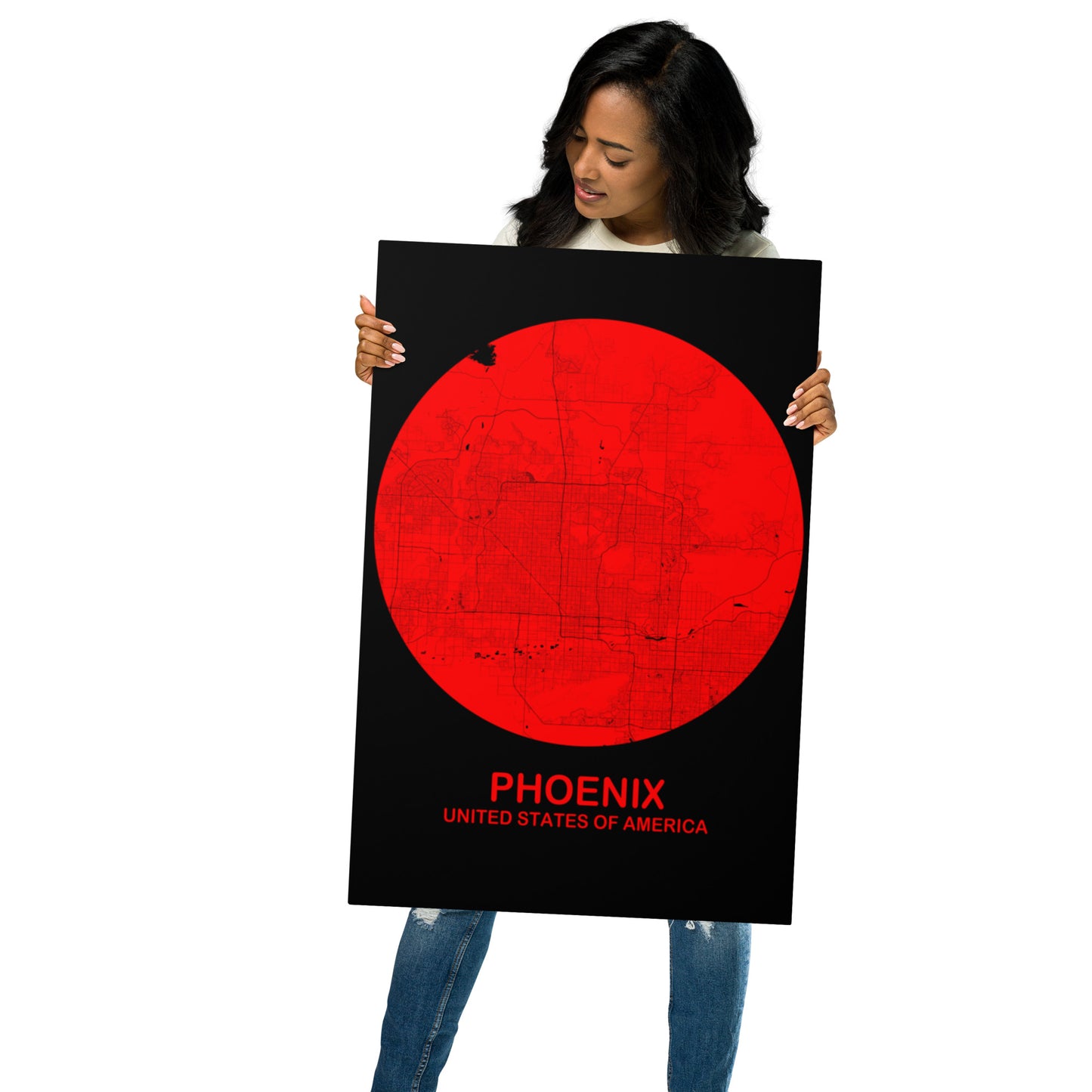 Phoenix Circular Red Metal Map