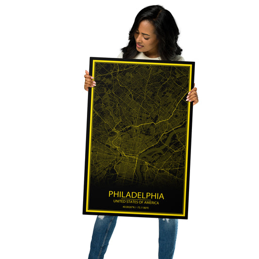 Philadelphia Black and Yellow Metal Map