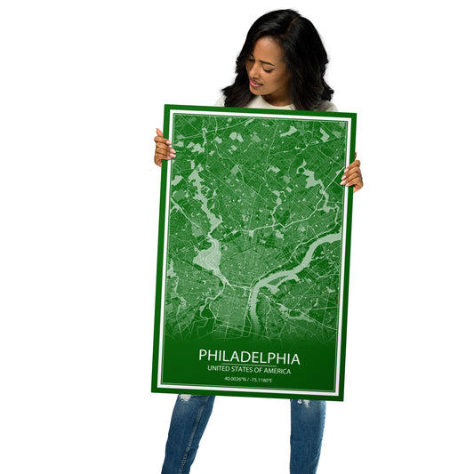 Philadelphia Green and White Metal Map