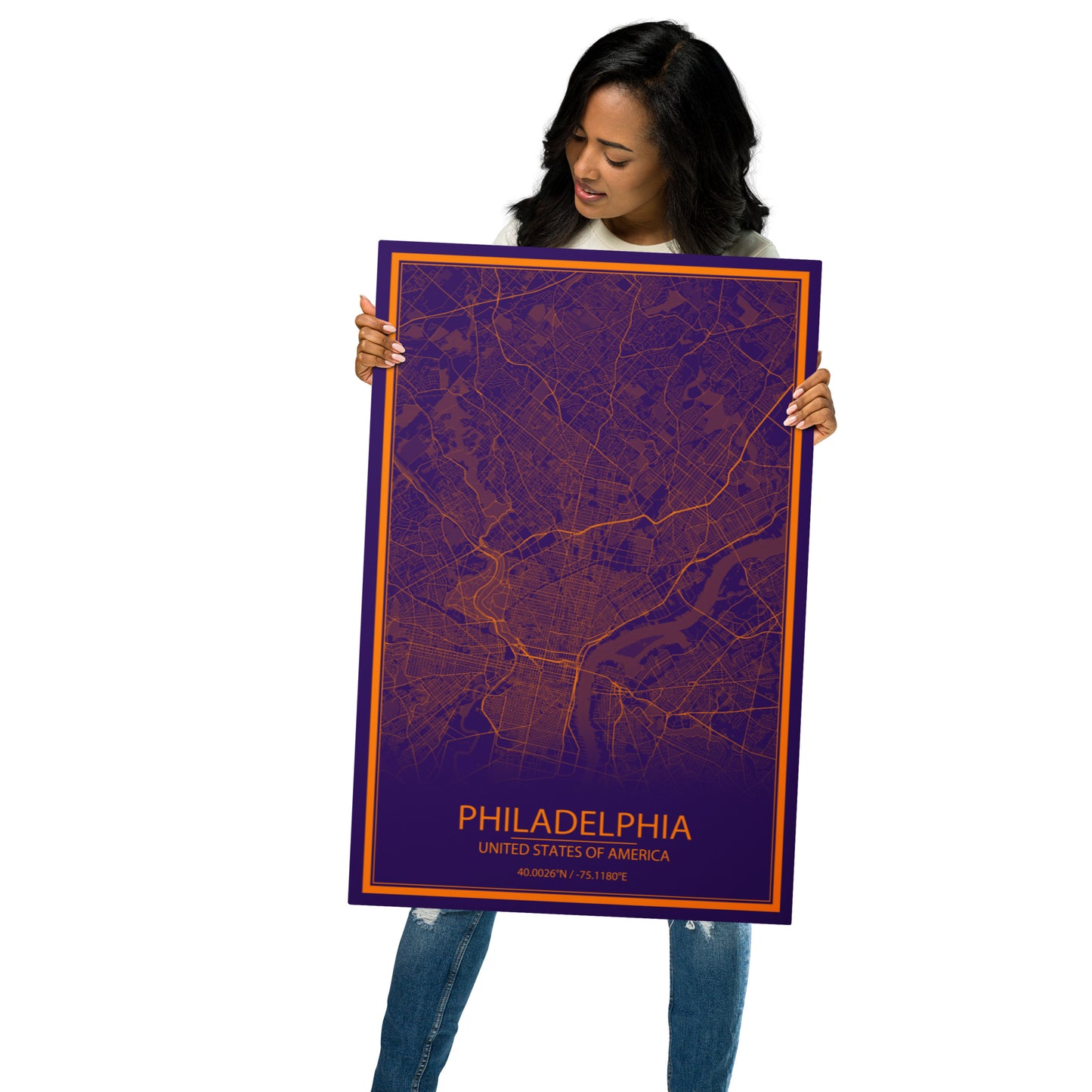 Philadelphia Purple and Orange Metal Map