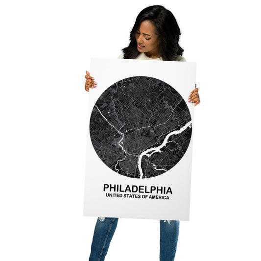 Philadelphia Circular Black Metal Map