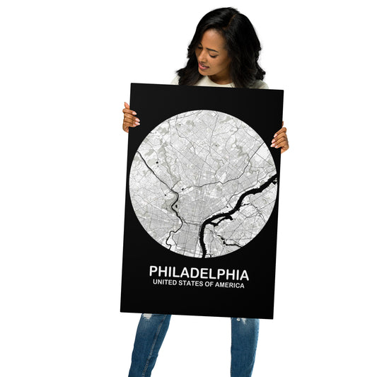 Philadelphia Circular White Metal Map