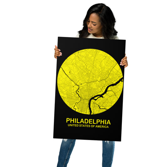 Philadelphia Circular Yellow Metal Map