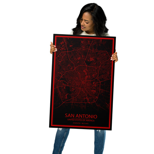 San Antonio Black And Red Metal Map