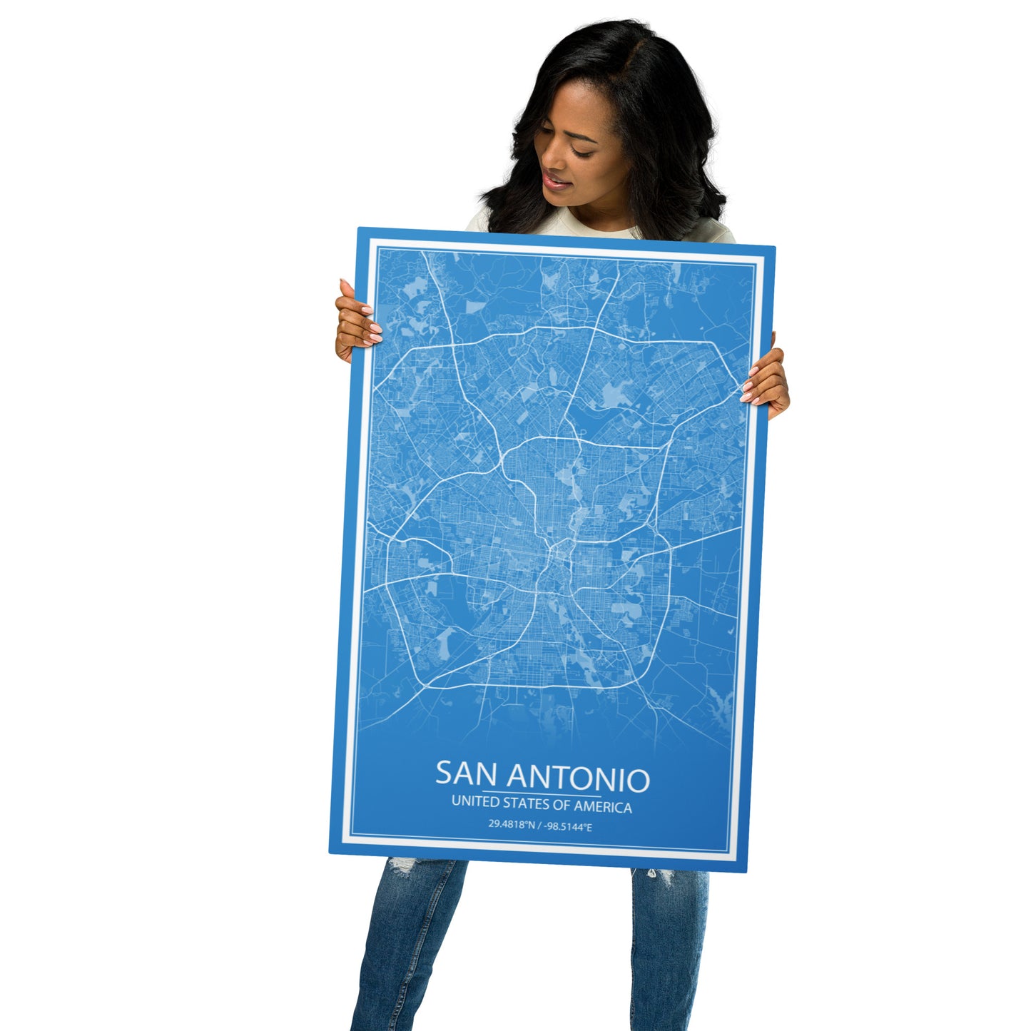 San Antonio Blue and White Metal Map