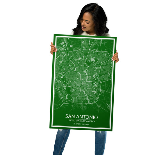 San Antonio Green and White Metal Map