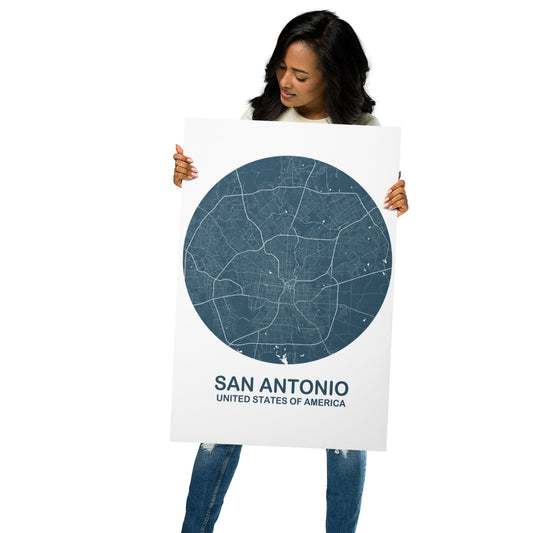 San Antonio Circular Blue Metal Map