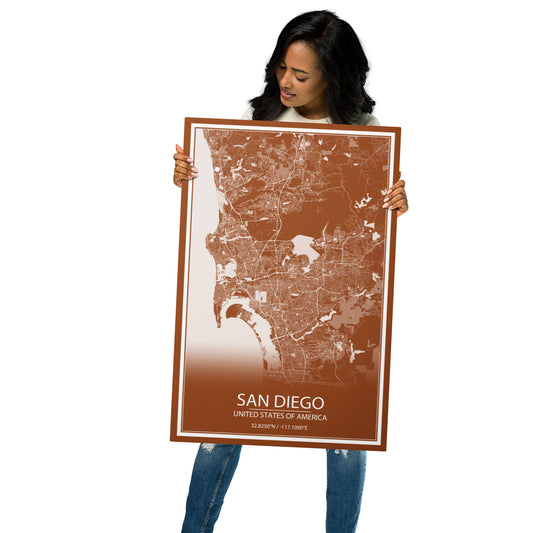 San Diego Brown and White Metal Map