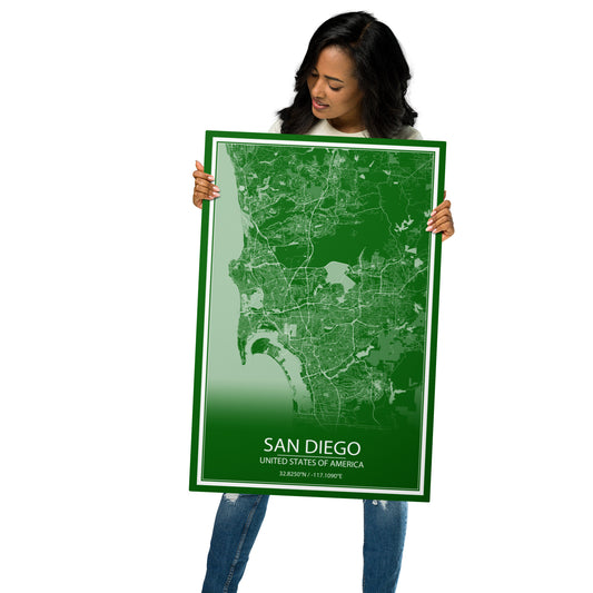 San Diego Green and White Metal Map