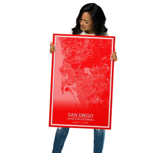 San Diego Red and White Metal Map