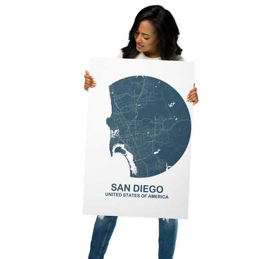 San Diego Circular Blue Metal Map