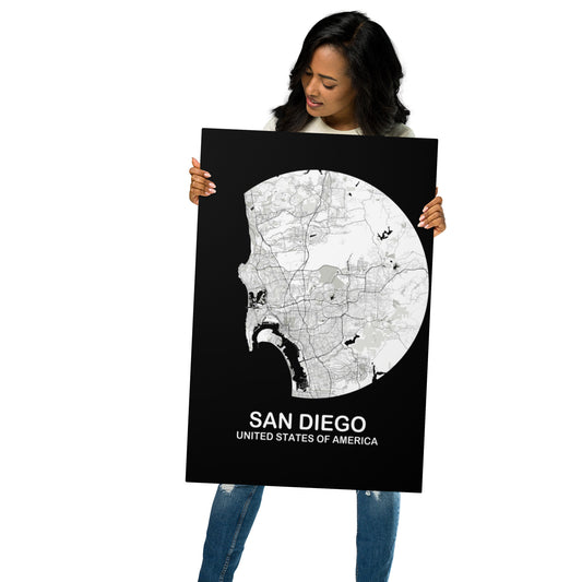 San Diego Circular White Metal Map