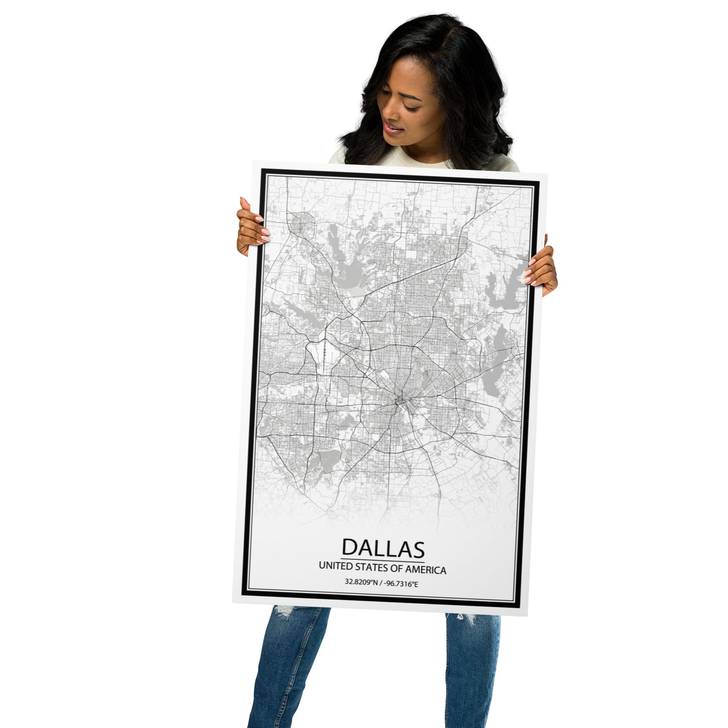 Dallas White Metal Map