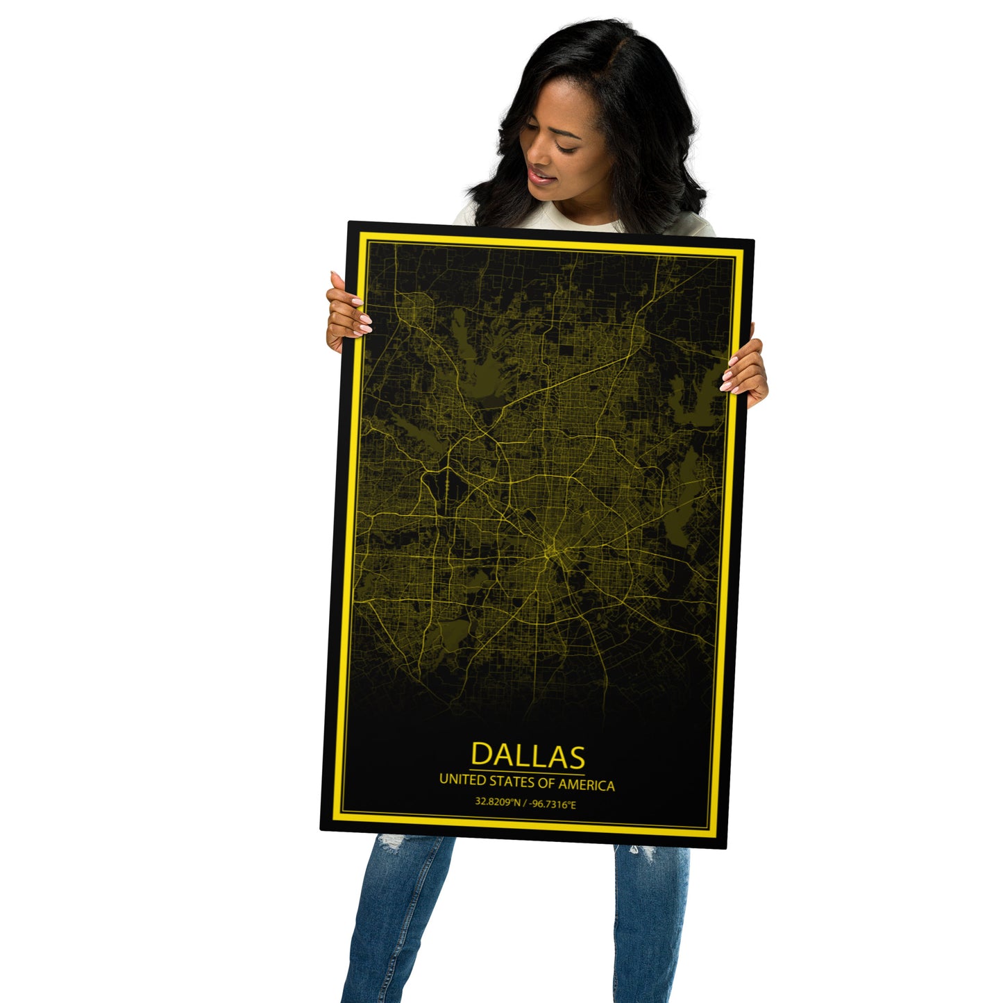 Dallas Black and Yellow Metal Map