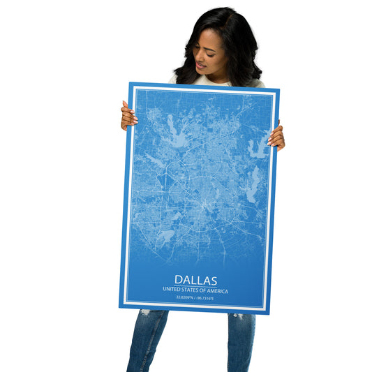 Dallas Blue and White Metal Map