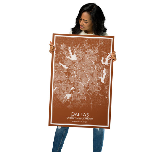 Dallas Brown and White Metal Map