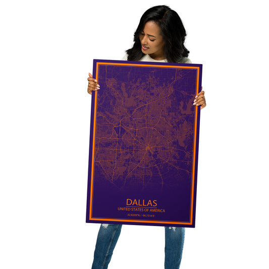 Dallas Purple and Orange Metal Map