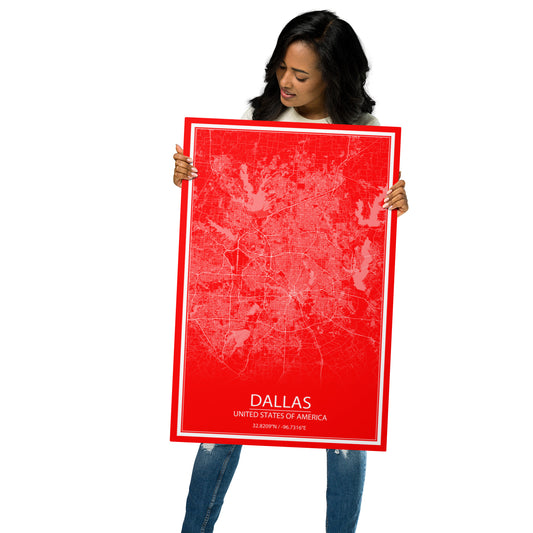 Dallas Red and White Metal Map