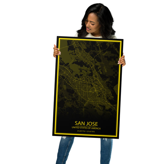 San Jose Black and Yellow Metal Map