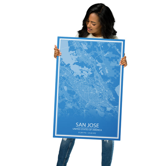 San Jose Blue and White Metal Map