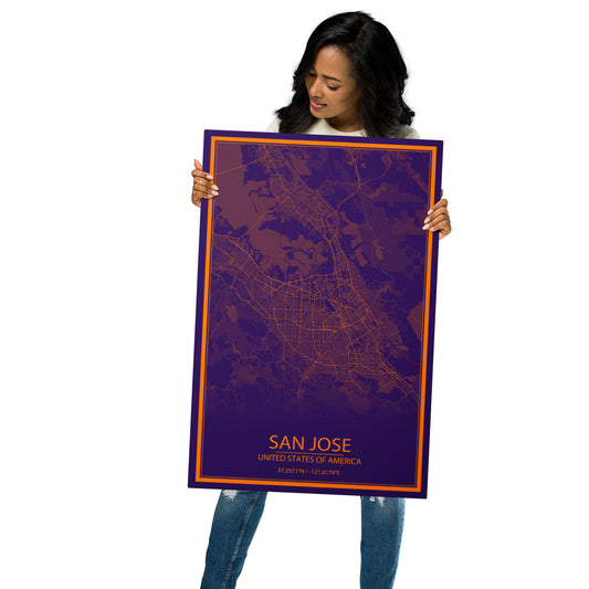 San Jose Purple and Orange Metal Map