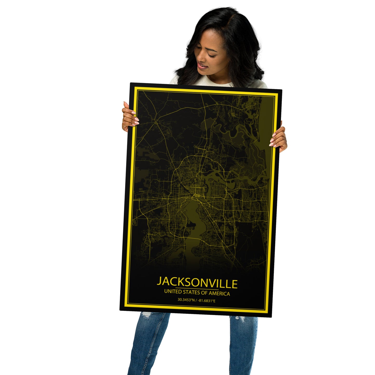 Jacksonville Black and Yellow Metal Map