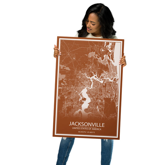 Jacksonville Brown and White Metal Map