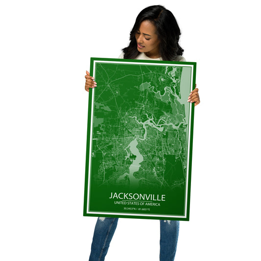 Jacksonville Green and White Metal Map