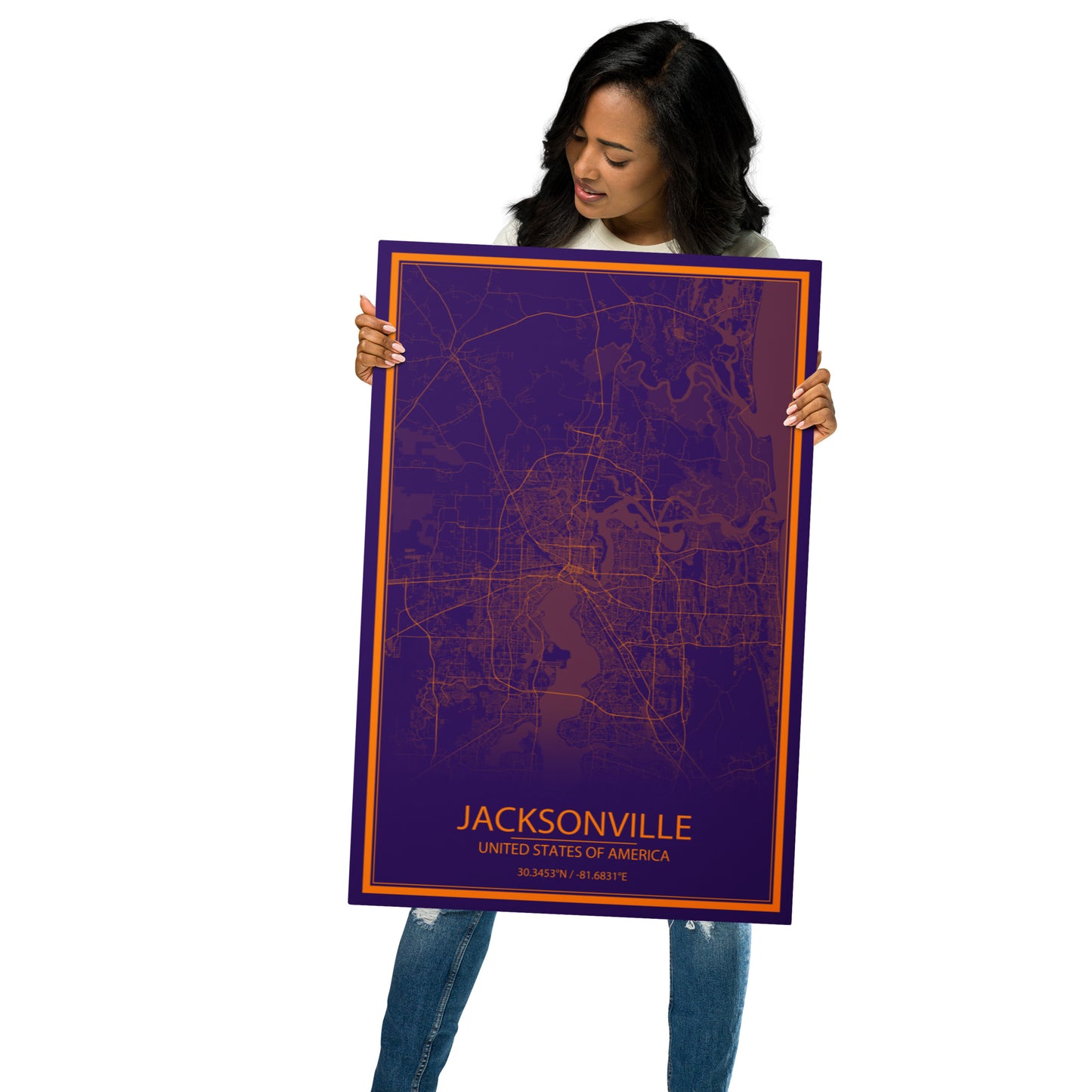 Jacksonville Purple and Orange Metal Map