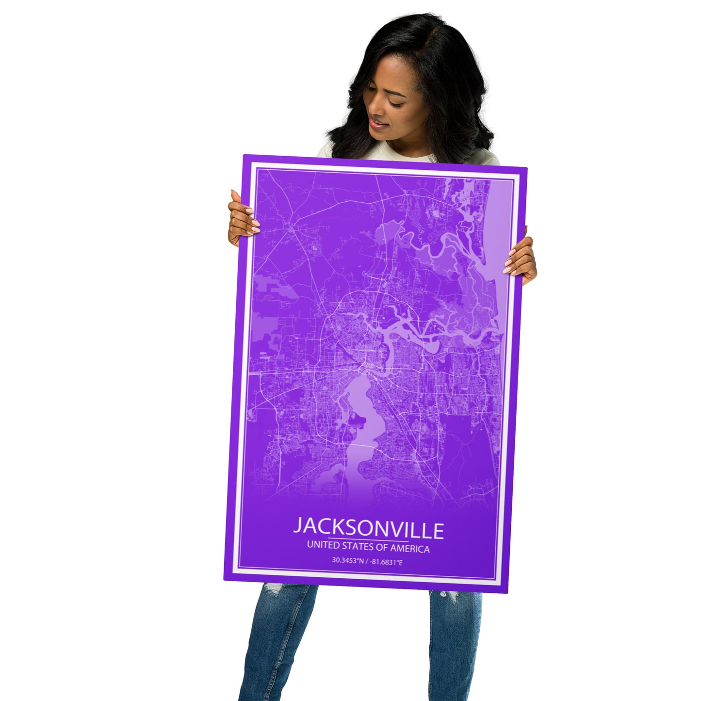 Jacksonville Purple and White Metal Map