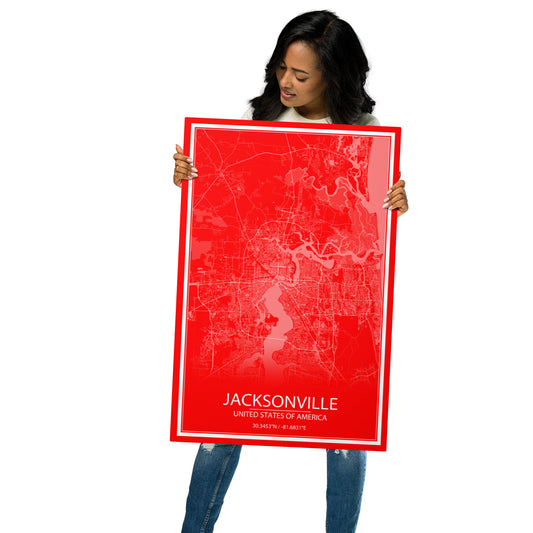 Jacksonville Red and White Metal Map